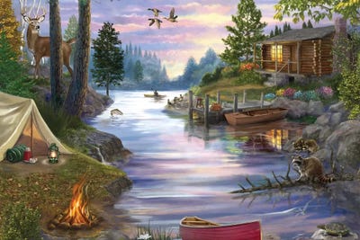Cabin On The Lake Canvas Wall Art Painting Prints Forest Poster For Home Decor